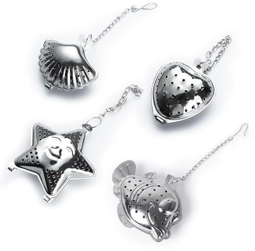 yolzhxe 4 Stück Teeei für Losen Tee, Teesieb aus Edelstahl 304, Lustig Teefilter mit Kette, Teesieb für Tasse, Tea Infuser für die Meisten Tee-Tassen und Tee-Schalen, Feinmaschig und Spülmaschinenfest