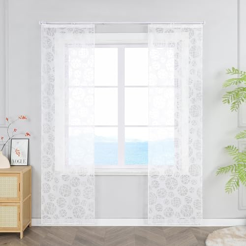 ESLIR Schiebegardinen Set 2er Flächenvorhänge Weiß Schlaufenschals Modern Gardinen für Schienensystem Schiebevorhang Transparent Vorhang Ausbrenner Landhaus BxH 57x175 cm 2 Stück