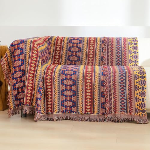 HOORDRY Boho Sofadecke mit Quaste 180x230CM | Doppelseitig Baumwolle Decke,Couchdecke,Hochwertig Sofabezug 2-3 Sitzer,Dekorative Haustierfreundlich Überwurfdecken für Sofa