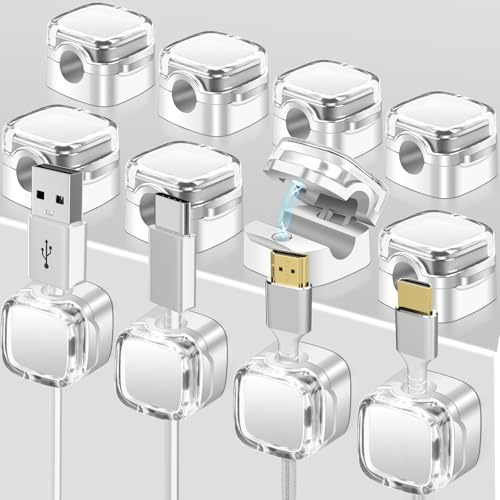 12 Stück Kabelhalter Kabelclips, Kabel Organizer Magnetische Kabel Clips, Magnetische Lagerung Halter, Kabelhalter Selbstklebend, Kabelmanagement für Schreibtisch Ladekabel HDMI USB (Weiß)