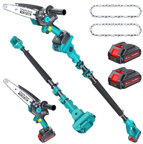 8 Electric Pole Saws for Tree Trimming,Brushless Mini Chainsaw Cordless with Extension Pole 2 Batteries, 2-in-1 Battery Powered Hand Held Chain Saw & Pole Pruner for Cutting Tree Limbs
