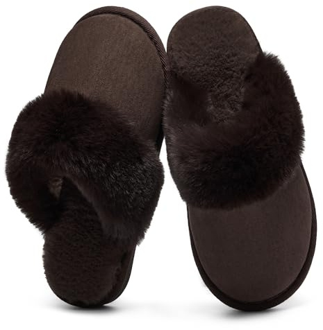 Donpsps Damer tofflor för män vinter Memory Foam Fluffig Mjuk Varm Slip On House Mocka, Fårskinn Mysig plysch för inomhus utomhus YS Espresso 40.5-42