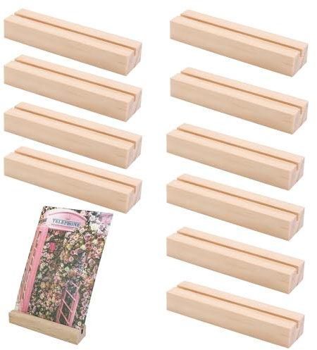 GEU 10Pcs Wooden Place Card Holders Wood Table Number Holders Card Stands for Weddings Banquets and Parties Photos Pictures Bussiness Name Card Base Calendar Notes Memos Menu 10cm x 2.3cm
