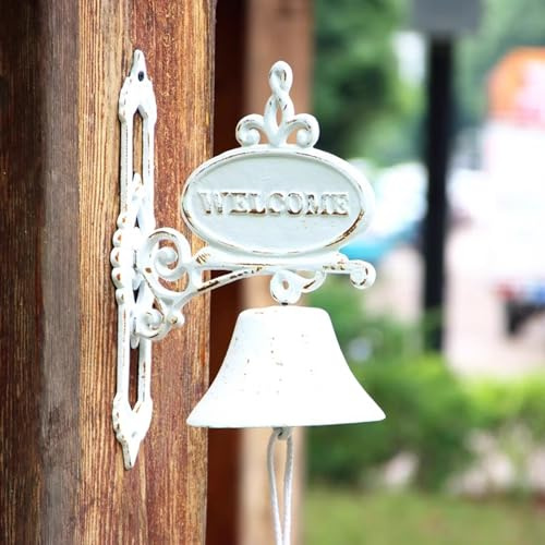 Türglocke Gusseisen Glocke Weiße Türklingel Aus Gusseisen – Extra Große Glocke (15cm) Glocke Im Landhausstil, Antike Hängeglocke für Haustür Bar Villa