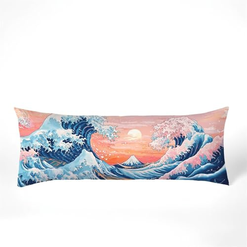 Seitenschläferkissen Bezug 40 x 145, Japan Kissenbezug 40x145 Kissen seitenschläfer Wellen Muster Samt Verbessern Sie Schlafqualität Pillow Case, Doppelseitig Drucken für Sofa Schlafzimmer, Model22
