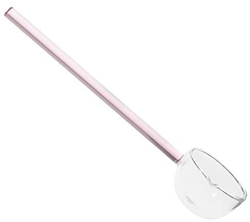 LOLIPPYY Pink Glass Stirring Spoon Long Handle High Temperature Resistant Coffee and Dessert Scoop Household Breakfast Meal Scoop