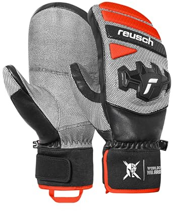 Reusch Worldcup Warrior Team Mitaines de Course Unisexes avec Isolation TecFill, ThermoHoods, Rembourrage de la Cheville et des Doigts, en Cuir de chèvre, Coupe-Vent, Respirantes, pour Le Ski