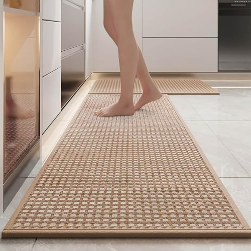 Madigo 43x120cm Tapis Cuisine Devant Evier, Tapis de Cuisine Antidérapant et Lavable, Tapis de Couloir Long Absorbant pour Manger, Couloir, Buanderie, Chambre, Passage （Brun）