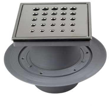 MD Technic Confluo 15x15 cm Vertikal DN50 / DN110 Drop | Bodenablauf, Punktablauf, Edelstahlrost, wählbare Abdeckungen u. Ablaufgarnitur, Vertikal/Senkrecht