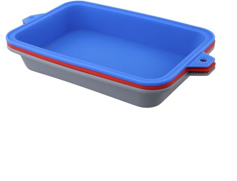 Oniissy 3-Pack Reusable Silicone Drip Pan Liners for Weber Grills - 8.62 x 6 x 1.57 Inches - Heat Resistant Grease Trays for Outdoor BBQ, Camping and Picnics in Blue,