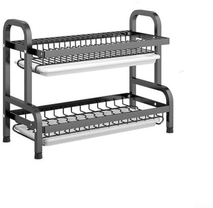 Égouttoir à vaisselle à 2 niveaux en acier inoxydable avec supports pour couverts et planches à découper, organiseur de comptoir de cuisine de grande capacité, étagère égouttoir à étages pour