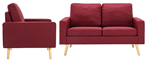 Mandloder 2-TLG. Sofagarnitur, Weinrot Stoff, Massivholzrahmen, Bequeme Polsterung, für Wohnzimmer, Modernes Design, Langlebig