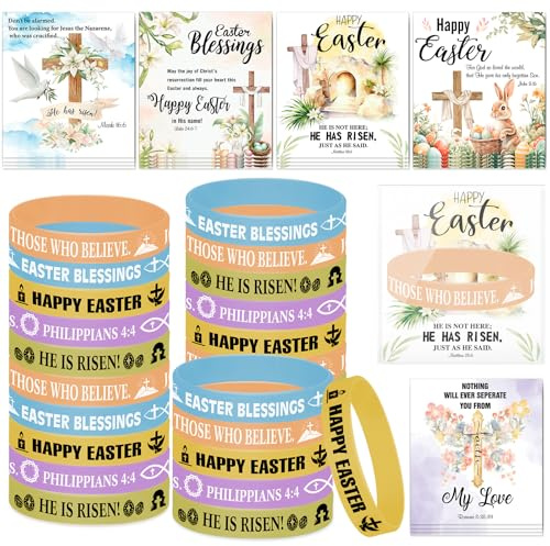HOWAF He Is Risen Easter Gifts - 20 Set Christian Easter Bracelets & Bible Verse Cards, Religious Easter Party Favors Bulk for Kids, Sunday School, Egg Hunt Fillers, Easter Basket Stuffers