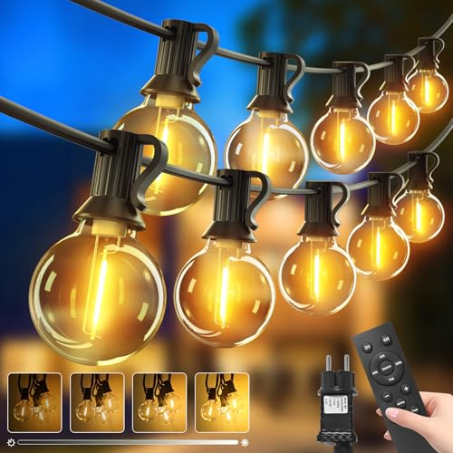 btfarm Lichterkette Outdoor 30M mit Fernbedienung, Lichterkette Außen Strom | Dimmbar & Timer, Wetterfest 40+2 LED G40 Glühbirnen, 3 Modi Gartenbeleuchtung für Garten Terrasse Party Weihnachten, Warmweiß