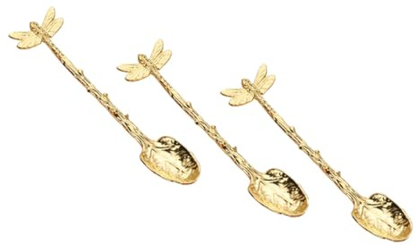 Alipis Lot de 3 Cuillères à Café en Métal Doré Effet Libellule, Cuillères à Dessert Créatives pour Mélanger Café et Crème Glacée, Ustensiles la Cuisine Maison Décoratifs, pour Fêtes