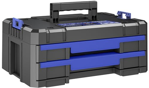 Double-Layer Tool Box-with Drawers | AIRAJ Stackable Modular Tool Storage System | Equipped with Ball Bearing Slide Rails,Removable Dividers,Garage Storage | Home Repair | Professional Use | (SC1-B)
