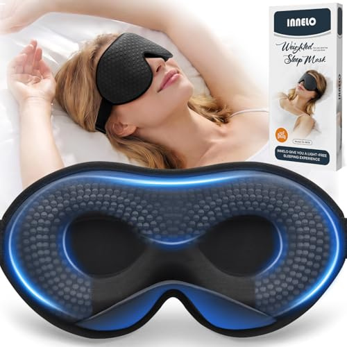 INNELO Mascherina per Dormire Ponderata Migliorata per Uomo e Donna, Comoda Mascherina 3D Traspirante per Alleviare la Pressione, 100% Blocco della Luce, per Dormire Notturno e Viaggi, 130 g, Nero