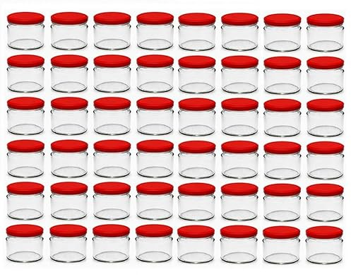 SEPIR 48x Marmeladengläser 330 ml | mit Deckel Rot TO fi 82 mm | Einmachgläser mit Schraubdeckel zum befüllen | Sturzgläser für Marmelade Schraubgläser | leere Gläser Set | 48 Stück