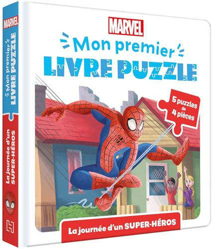 SPIDER-MAN - Mon Premier Livre Puzzle - 4 pièces - La journée d'un Super-Héros - MARVEL: 5 puzzles de 4 pièces