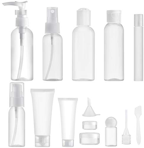Toureal 14 stycken tomma reseflaskor set (max 100 ml) resestorlekar behållare för fyllning, reseset flaskor för kosmetiska flygplan (transparent)
