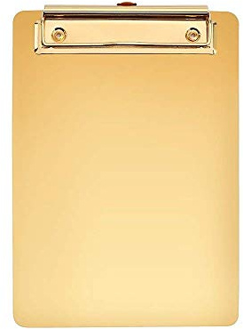 Newbeer A5-Klemmbrett, Edelstahl, Metall, Schreibblock, für Speisenkarten, Büro-Organizer mit Loch zum Aufhängen, 250 x 180 mm, 440 g, goldfarben A4 gold