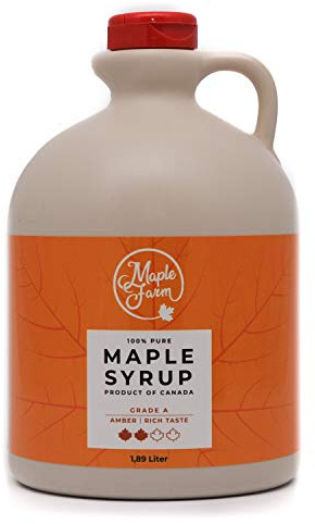 MapleFarm - Sirop d'érable canadien pur Grade A, Ambré, goût riche - Carafe 1,89 l (Lot de 1) - Pure maple syrup - Jus d'érable