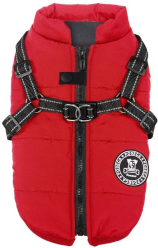Poseca Dog Coat with Harness,Dog Coats Waterproof,Small Dog Harness Jacket,Puppy Winter Fleece Jackets,Winter Waterproof Coat with Reflective Harness and Zipper for Small Medium Large Dogs