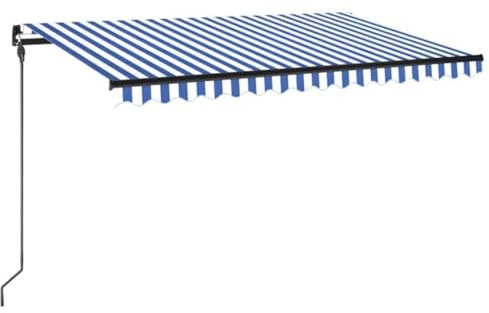 vidaXL Markis manuellt infällbar med LED 450x300 cm blå och vit