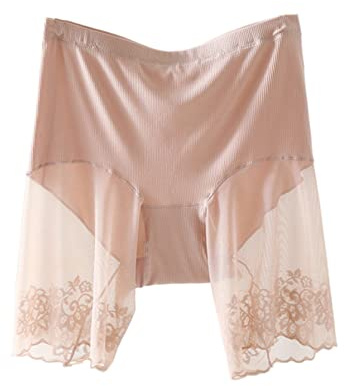 TOPLAZA Short Femme Grande Taille en Dentelle Anti Frottement 60-115kg, Beige, L/XL