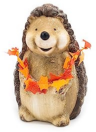 HEITMANN DECO Keramikfigur Igel mit Ahornblatt-Girlande – Herbstdeko in Braun/Orange, 15 cm – Dekofigur für Fenster & Tisch