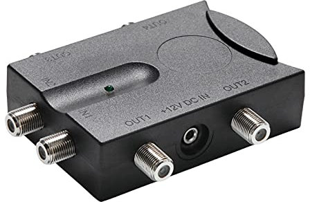 Irfora Amplificador de señal de TV bidireccional, 2 entradas, amplificador de señal de TV con 4 salidas, divisor de señal de TV, amplificador de señal de antena con camino inverso para interiores