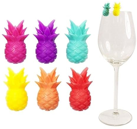 Segnabicchiere Silicone 6pcs marcatore di Vetro in Silicone Creativo Ananas marcatore Fascino Bicchiere di identificazione Etichette for Tazze cartellini for Feste (Color : 1, Size : S)