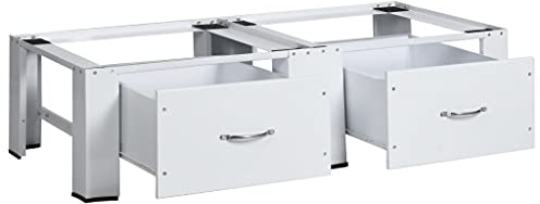 Tidyard Untergestell für Wasch- und Trockenmaschine mit Schubladen, Waschmaschinen Untergestell, Untergestell für Waschmaschine, Sockel für Kühlschränke, Doppeluntergestell, Weiß