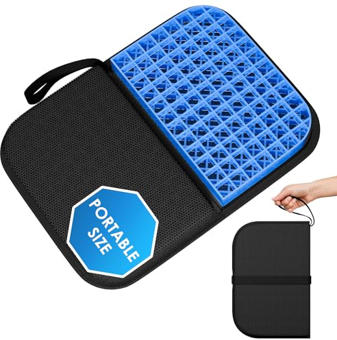 WISIMMALL Gel Seat Cushion Portable Travel Cushions, 16.5 x 12 Large Size Super Thick Foldable Chair Seat Cushion Lightweight for Car Office Chair Wheelchair, Pressure Sores Tailbone Pain Relief