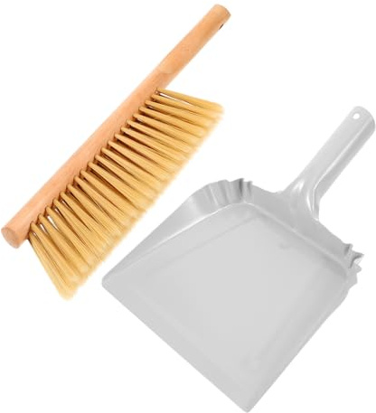 Amosfun Wooden Handle Dust Brush Garden Broom Metal Dustpan Small Hand Broom for Cleaning Bed and Sofa