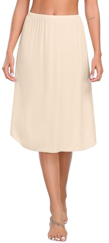 Wikoan Jupon Longue Femme Jupon sous Robe en Dentelle Demi-Jupe Modal Lingerie Fond de Jupes sous-Vêtements Robe Transparente Jupe Nude XL
