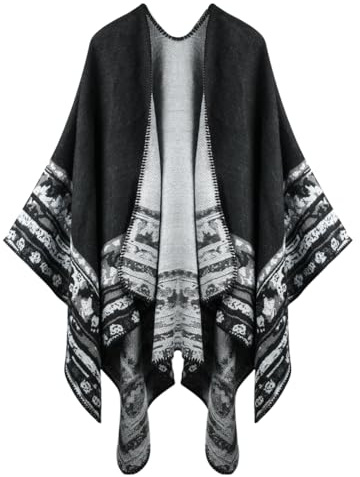 HOTUT Donna Poncho Cape Sciarpa, Grande Scialle Wrap Coperta Coperta Elegante Scialle Cappotto, Geometria Stampa Addensare Caldo Poncho Mantella Cardigan Autunno Inverno