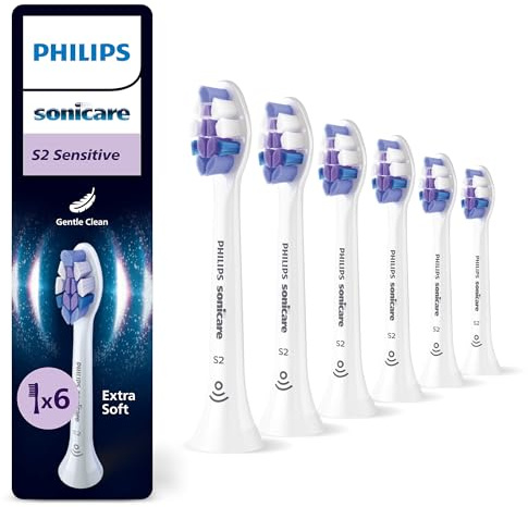 Philips Sonicare S2 Sensitive - têtes de brosse à dents de rechange d'origine, blanc, lot de 6, HX6056/87