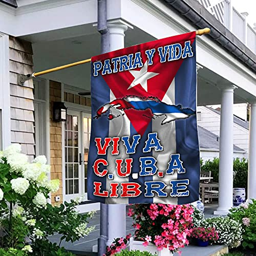 Banderines Pancarta Bandera Americana Patria Y Vida Viva Cuba Reforzada Flag Resistente Bandera De Jardín Para Exterior Jardin Procesión 70X102Cm