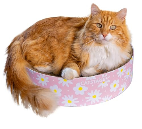 Catstages Scratch & Snuggle Daisy Two-in-One Corrugated Cat Scratcher and Lounging Spot, Floral Design, Pink