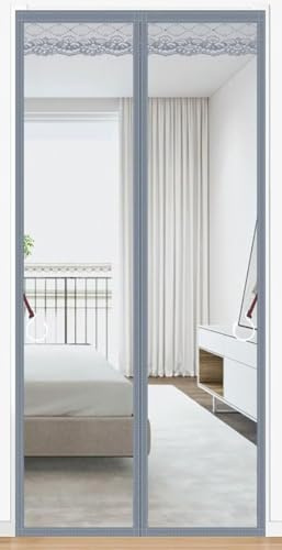 Puerta con mosquitera magnética – protección contra insectos con imanes potentes y cinta mágica de fácil instalación(Grey,130X210CM)