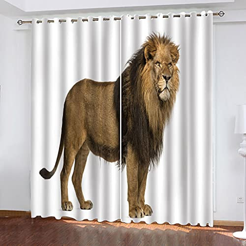 MAYNUO Blickdichte Vorhänge Mit Motiv 3D Grasland Tier Löwe Kinder Gardinen Ösen Gardine Thermo 280x160 cm Schlafzimmer Kinderzimmer Vorhange Dekoratives Muster, Verdunklungsvorhänge