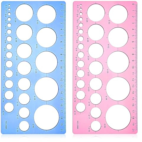 2pcs Kreisschablone, Kreis Schablone Vorlage, Kreis Schablonen zum Malen, Kreis Lineal für Zeichenhilfen, Blau & Pink, Ideal für Schulen, Büros, Künstler