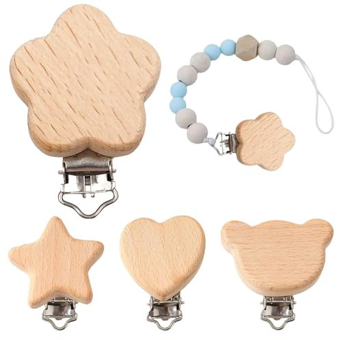 4 clips para chupete de madera, clips para chupete para bebé, clips para chupete, accesorios para cadenas para chupetes
