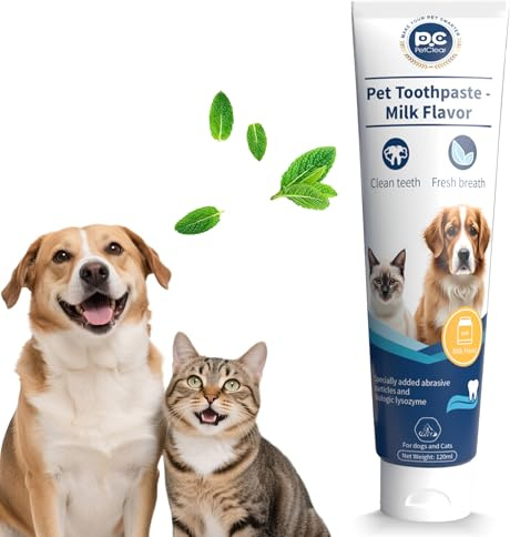 PETCLEAR Hundezahnpasta 120g, Milchgeschmack, Fluoridfrei, das Mundgeruch bekämpft und dabei hilft, Zahnbelag, Zahnsteinbildung und Zahnfleischentzündungen vorzubeugen Zahnpasta für Hunde & Katze