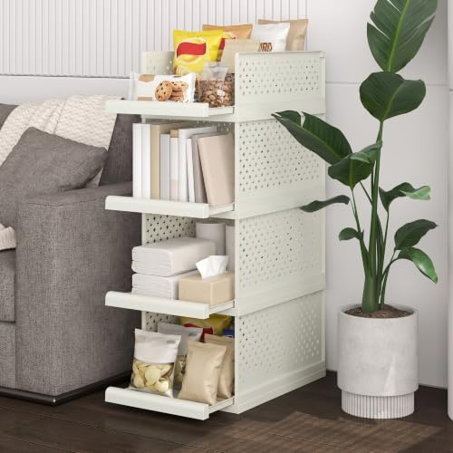 ZHYOCOGY Schubladen Organizer, 4-Stöckiges Badregal, 81,5 cm Ausziehschrank | Stapelbares Regal Hoch für Badezimmer, Wohnzimmer, Esszimmer, Küche, Büro (32,5cm B x 42,5cm T)