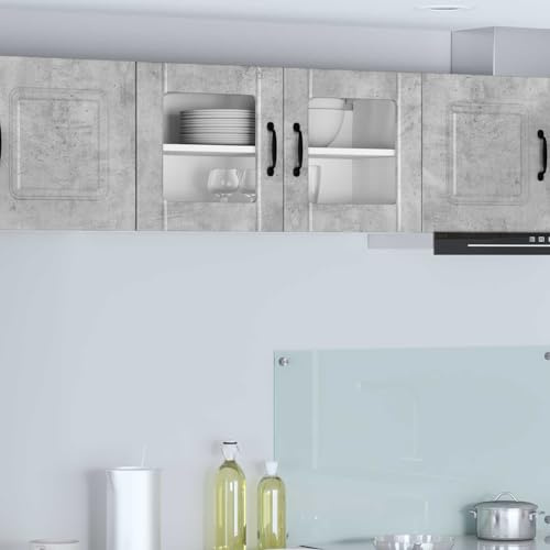 LoogCape köksväggskåp Lucca betonggrå 80 x 31 x 40 cm trämaterial, 2 dörrar 2 hyllfack, förvaringsutrymme för lager, förvaring, montering krävs