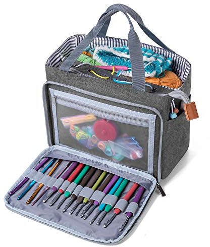 Luxja Sac Crochet Tricot Rangement pour Crochet Laine, Aiguilles à Tricoter et d'autres Accessoires, Gris