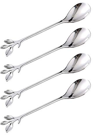Turbokey Demitasse Espresso Mini Spoons Set of 4, 4.7 Inches Stainless Steel, Small for Dessert, Tea, Appetizer, Party Supplies (4-Silver)