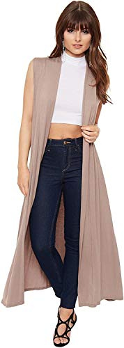 Candid Styles Womens Ladies Boyfriend Sleeveless Open Long Maxi Plain Cardigan Top 8-26, 20-22, Mocha - Womens Summer Long Maxi Cardigan